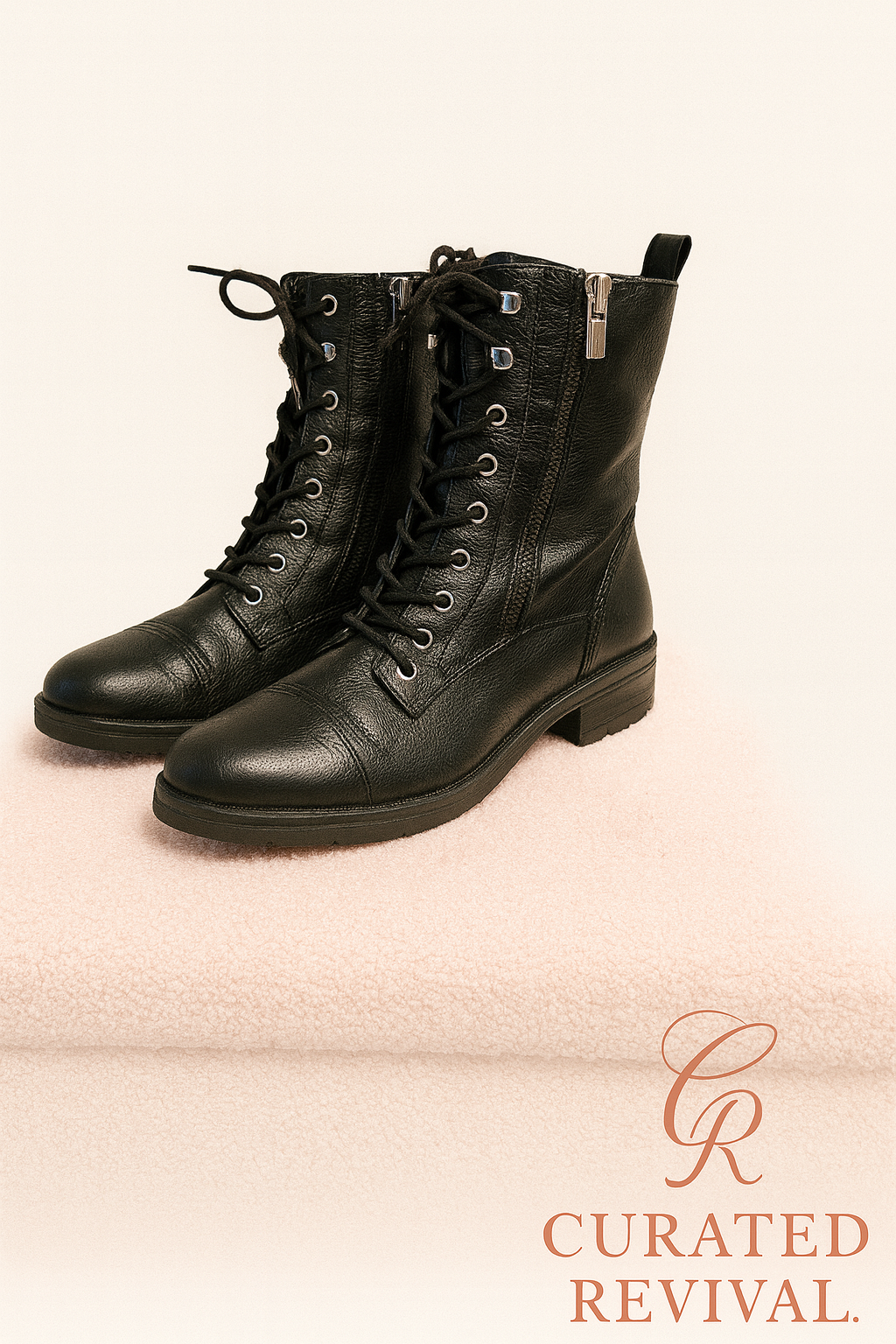 Marc Fisher Black Leather Combat Boots Size 8 - $52