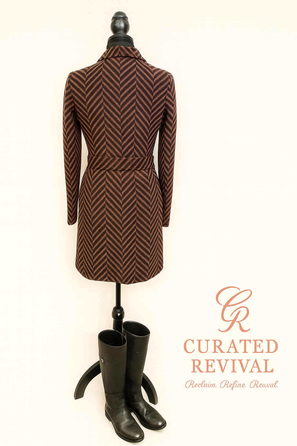 Cinzia Rocca Brown Chevron Wool Coat – Size 4 - $152