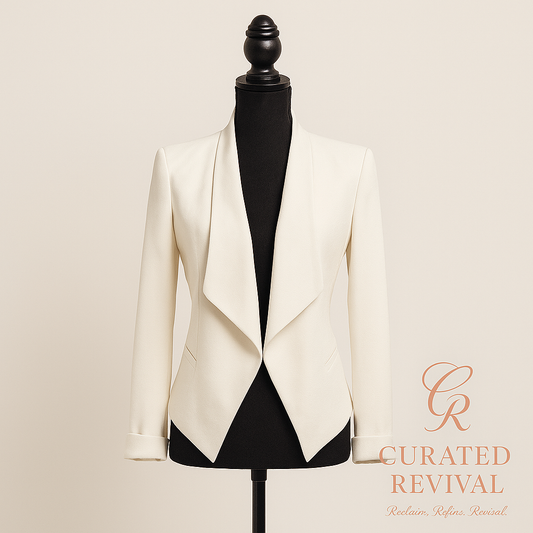 Power Play – BCBG White Draped Jacket