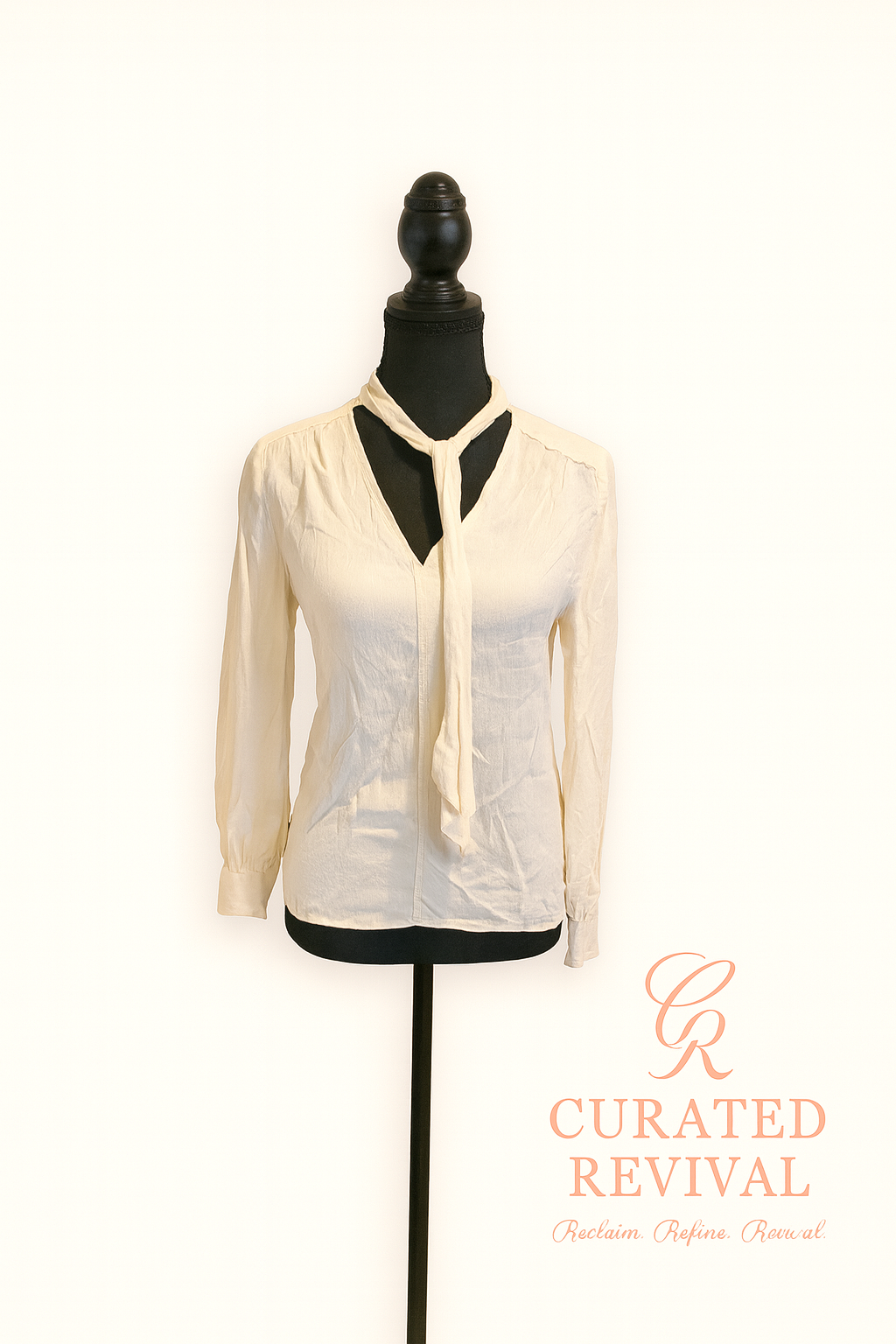 Topshop Cream Tie-Neck Blouse (Size 2)