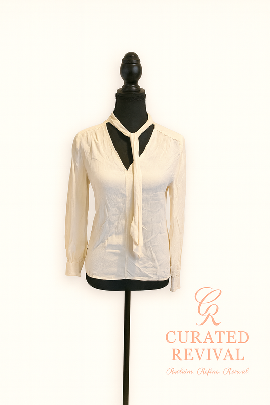 Topshop Cream Tie-Neck Blouse (Size 2)