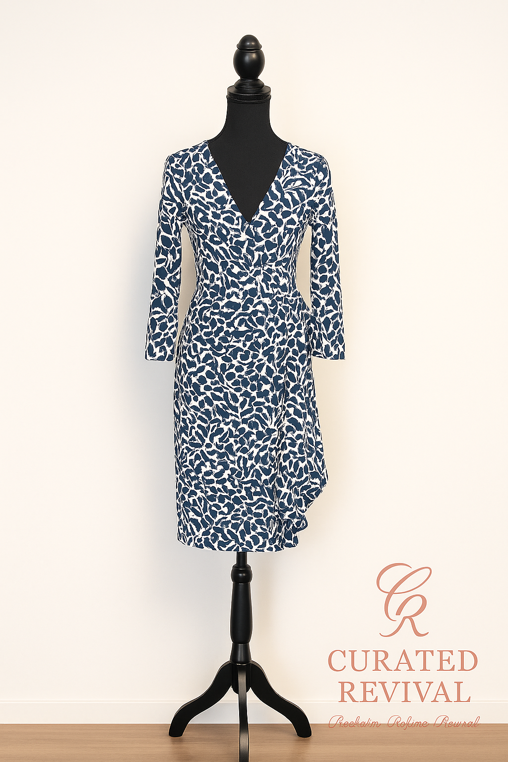 BCBG Navy & White Wrap Dress — Size S