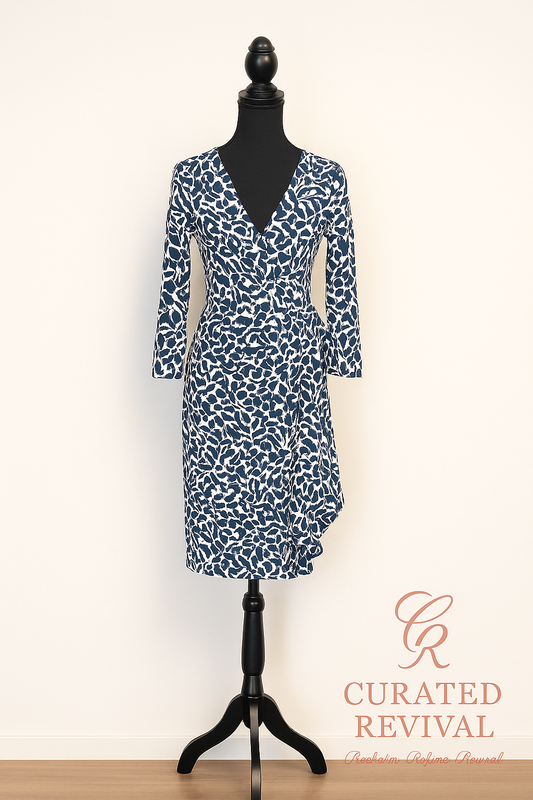 BCBG Navy and White Wrap Dress-S