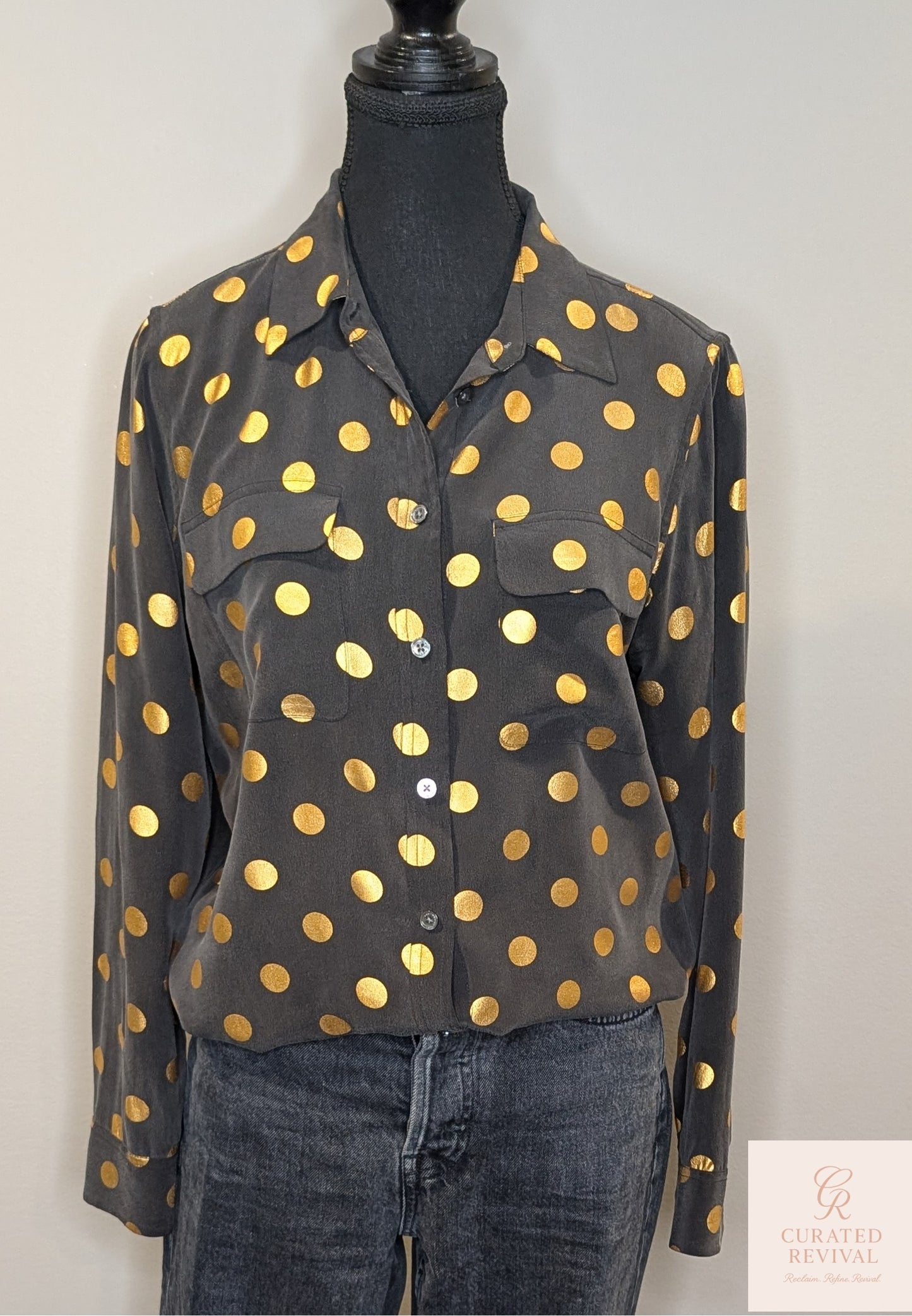 Equipment Femme Polka Dot Silk Blouse – Size Medium -$88