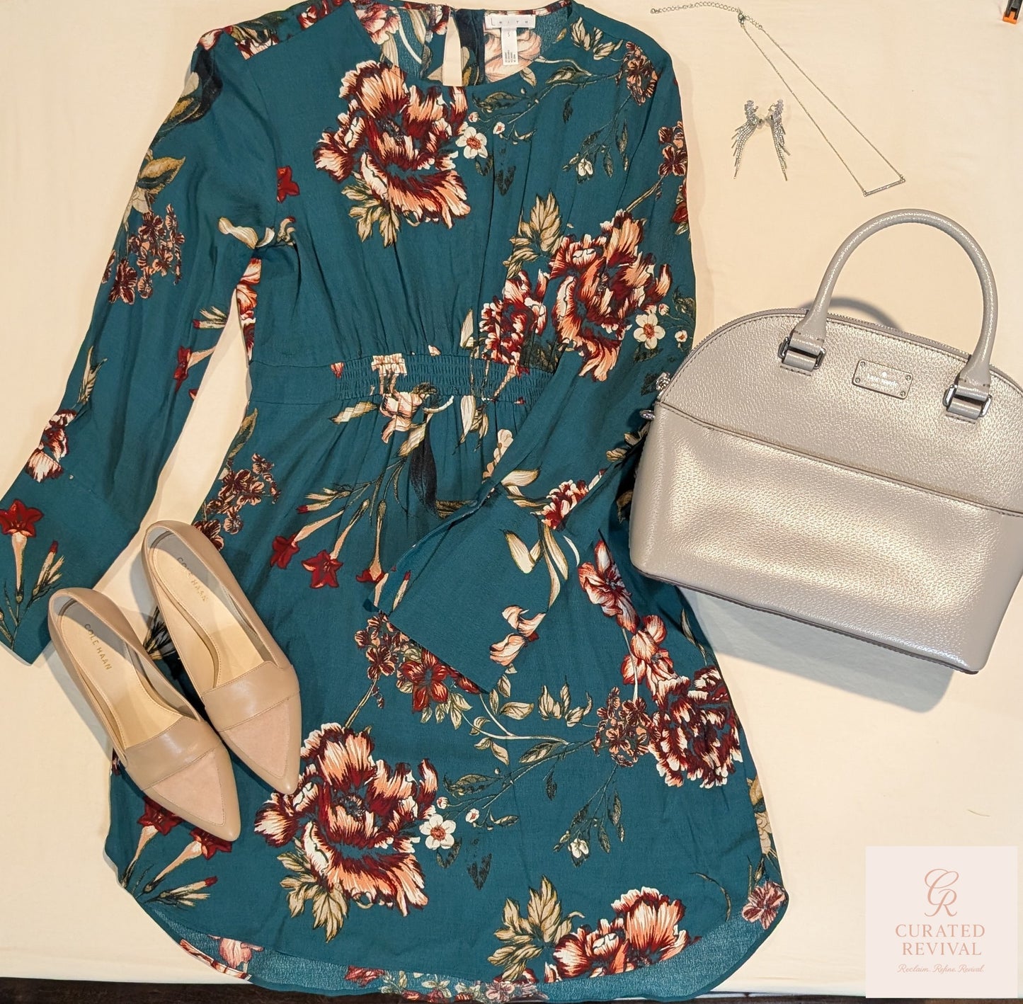 Leith Teal Floral Long Sleeve Dress – Size Small - $24