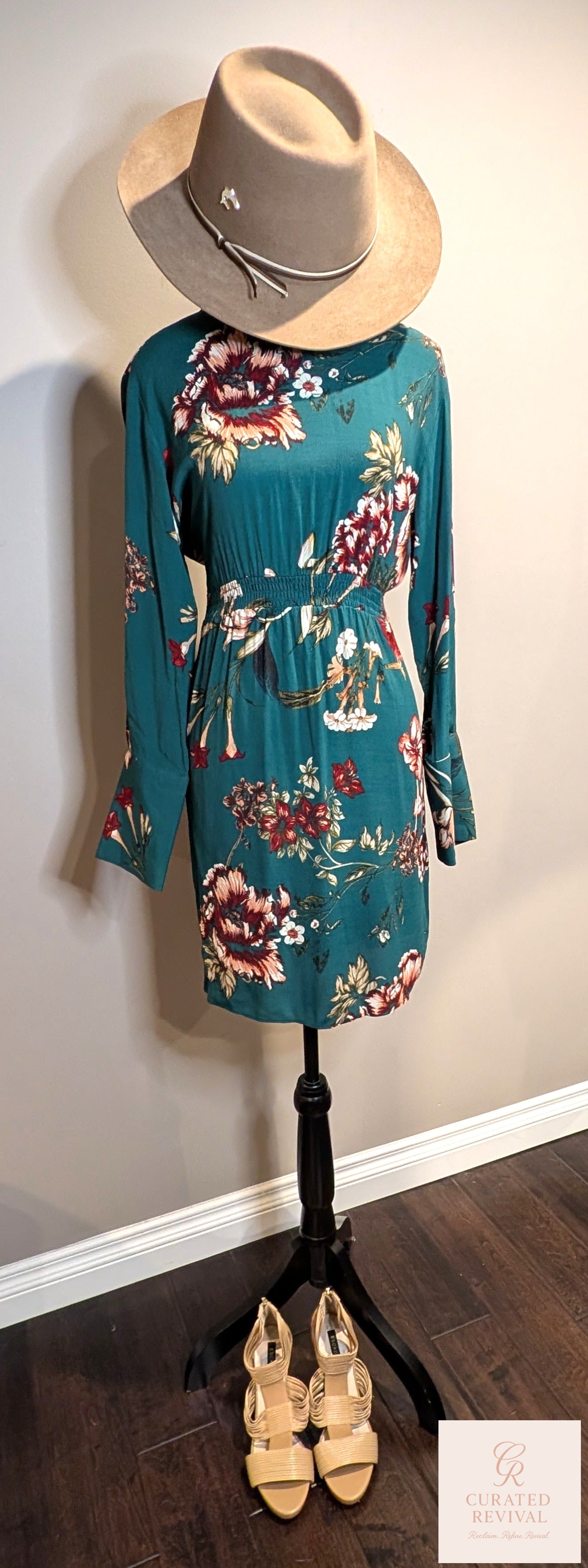 Leith Teal Floral Long Sleeve Dress – Size Small - $24