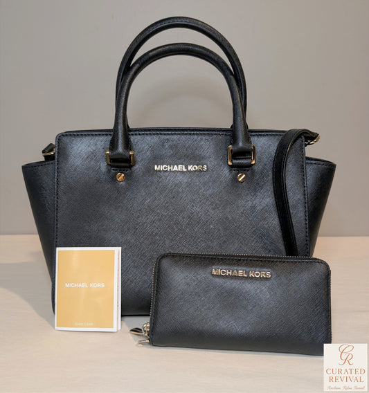 🖤 Michael Kors Jet Set Saffiano Leather Satchel + Wallet Set