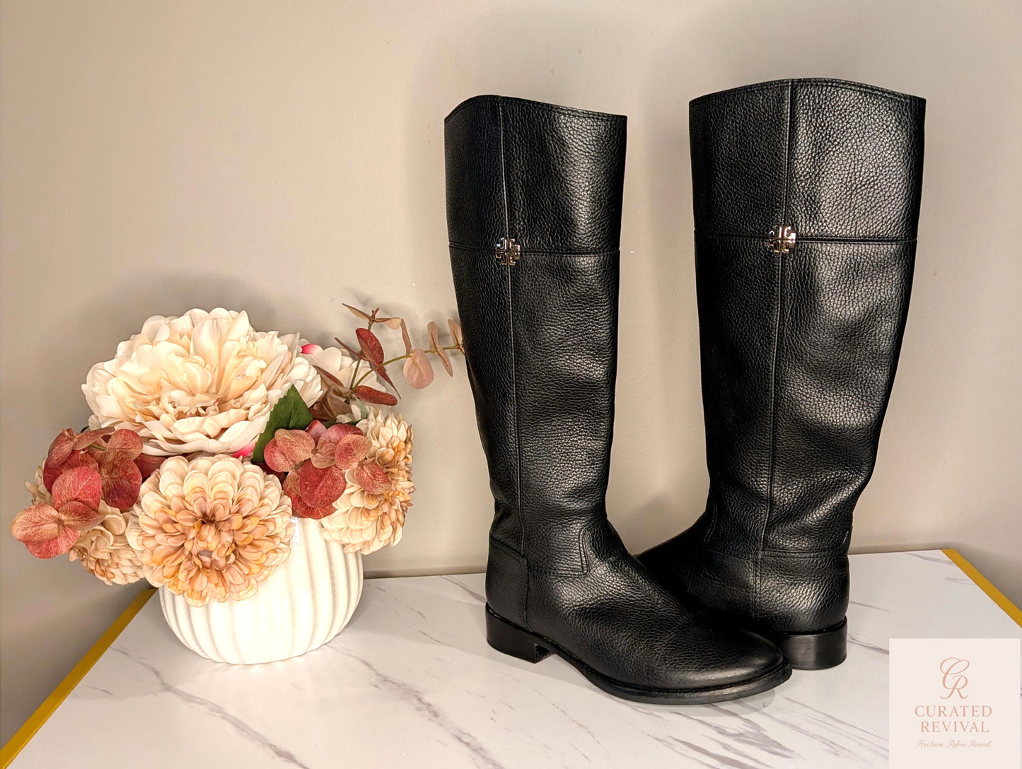 Tory Burch Black Leather Riding Boots – Size 8 -$158