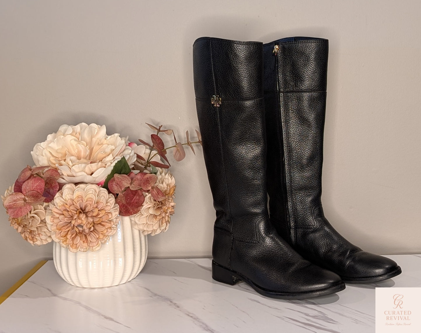 Tory Burch Black Leather Riding Boots – Size 8 -$158