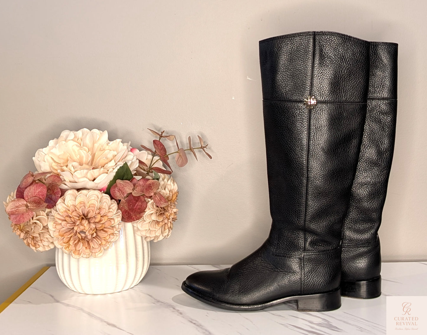 Tory Burch Black Leather Riding Boots – Size 8 -$158