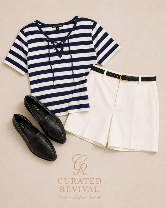 Classic Summer Outfit Bundle | Alfred Sung Shorts, Michael Kors Tee & Aldo Loafers