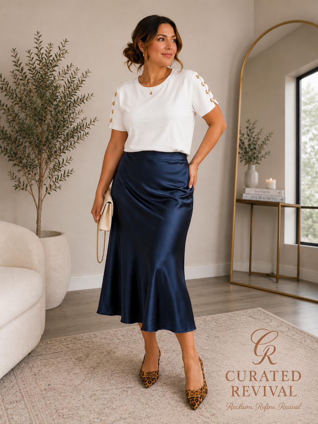 The Polished Edit Bundle – Michael Kors Grommet Tee, Babaton Satin Skirt & Escada Leopard Heels