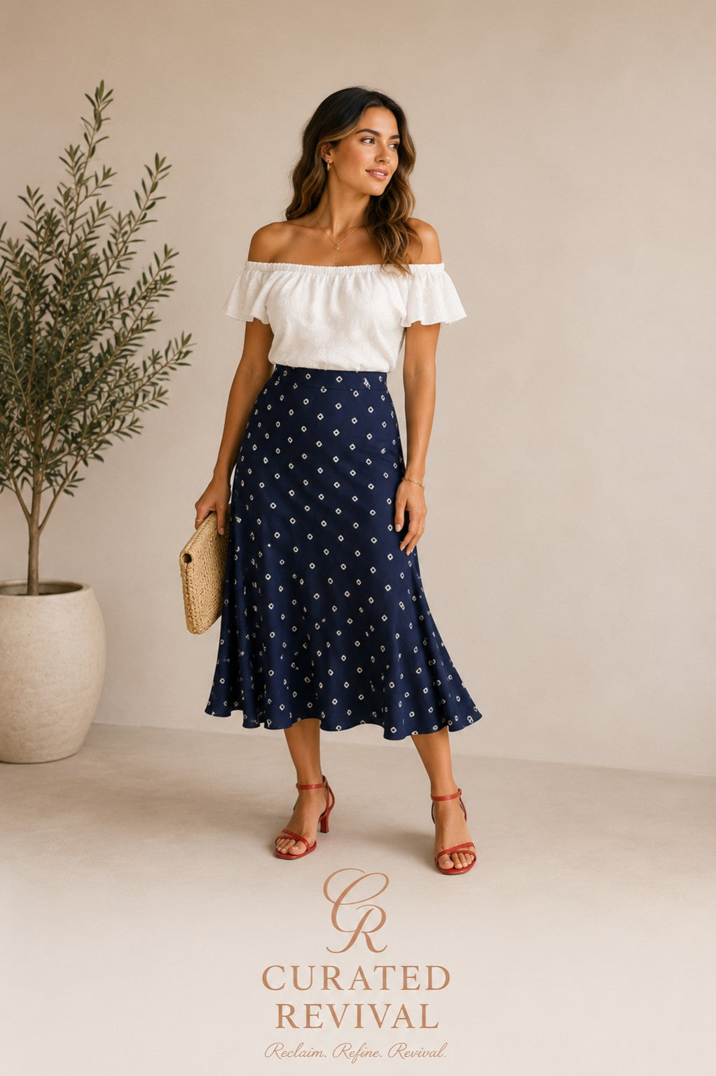 The Summer Soirée Bundle – Wilfred Off-Shoulder Top, Ralph Lauren Skirt & Kate and Mel Sandals