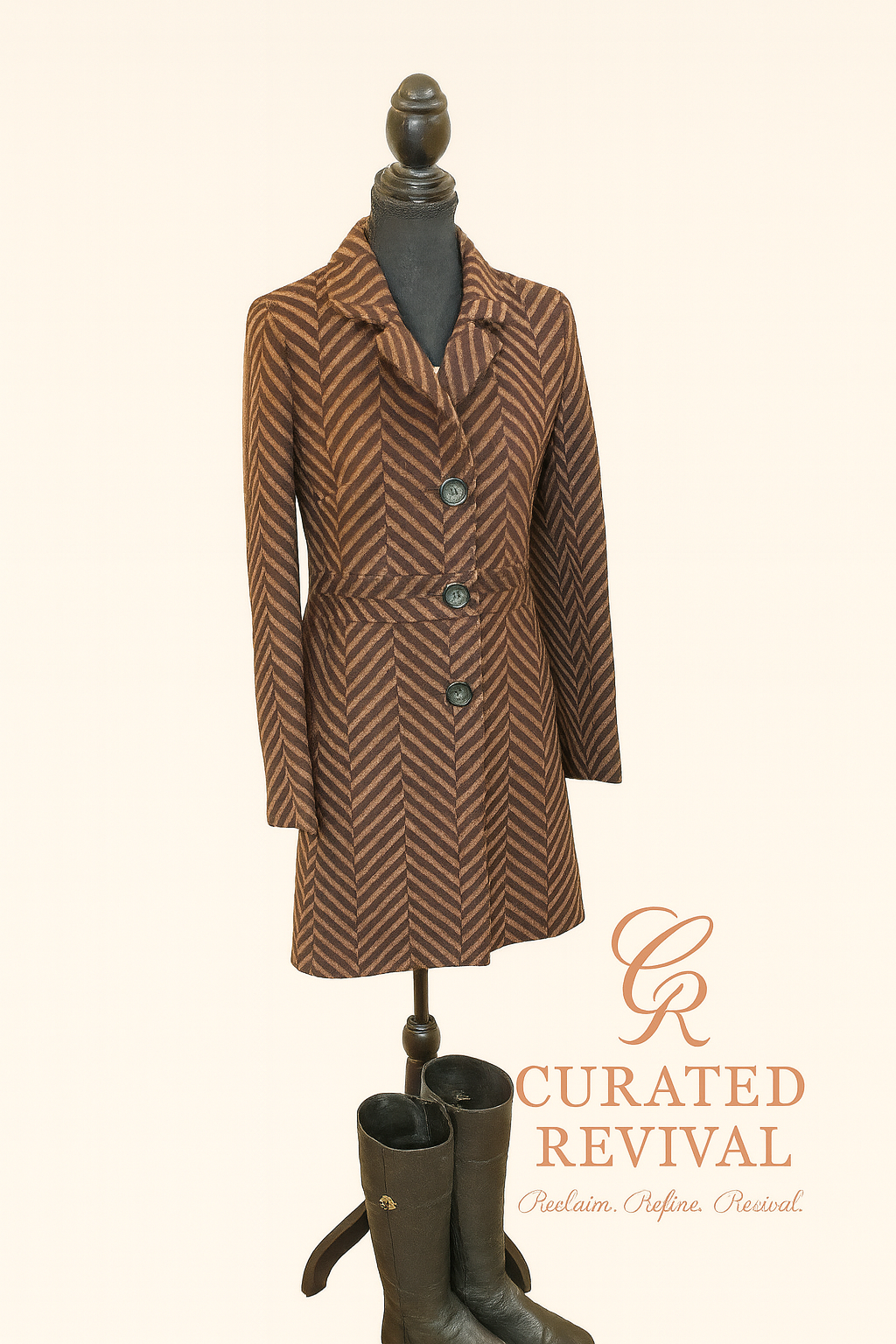 Cinzia Rocca Brown Chevron Wool Coat – Size 4 - $198