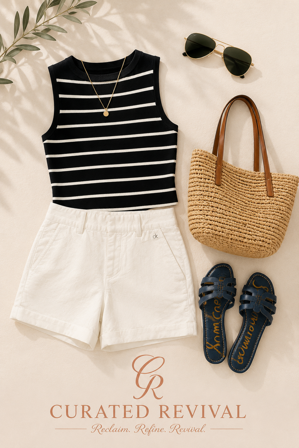 Coastal Summer Outfit Bundle | Calvin Klein Shorts, Banana Republic Sweater Vest & Sam Edelman Sandals