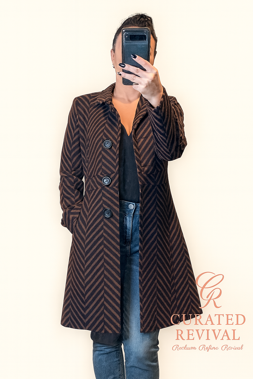 Cinzia Rocca Brown Chevron Wool Coat – Size 4 - $198