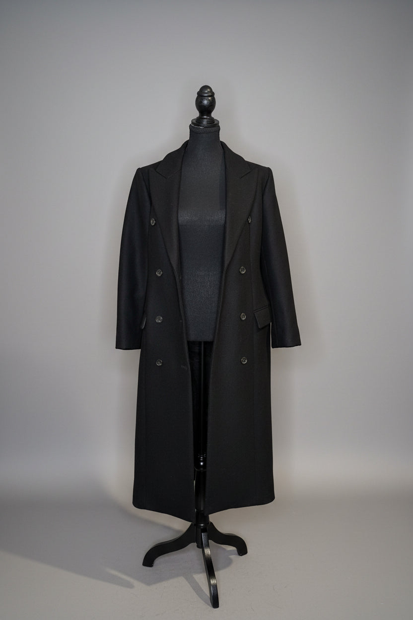 Babaton Black Wool Cashmere Double-Breasted Long Coat — Women's Size M