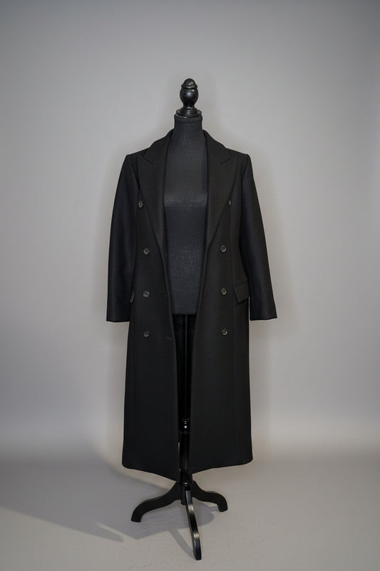 Babaton Black Wool Cashmere Double-Breasted Long Coat — Women's Size M