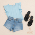 Weekend Chic Outfit Bundle | Denim Forum Shorts, Wilfred Ruffle Blouse & Rebecca Minkoff Sandals
